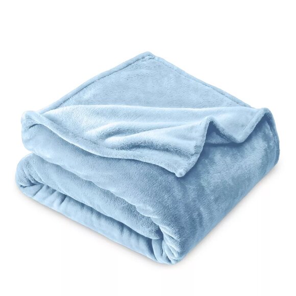 NEW Light Blue Microplush Fleece Bed Blanket by Bare Home - Picture 1 of 11